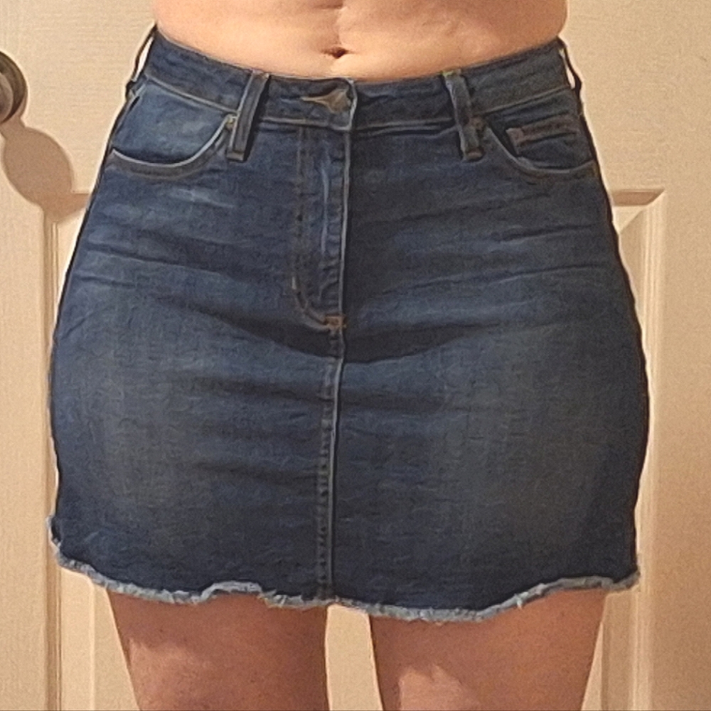 JUST BLACK | Denim, Mini Skirt w/ Frayed Hem